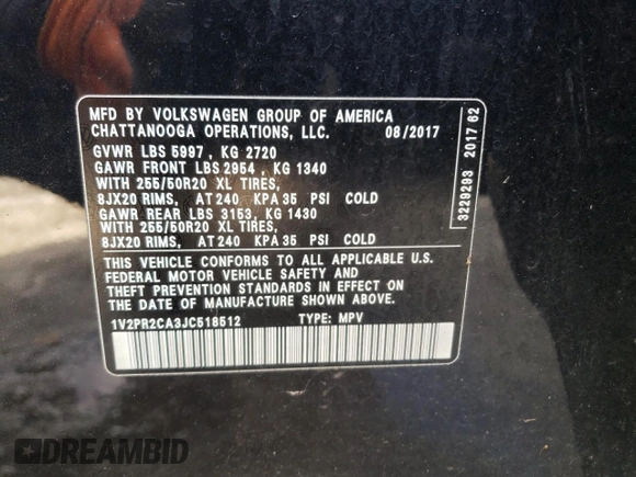2018 Volkswagen Atlas SE z VIN 1V2PR2CA3JC518512, wystawiony jako Copart lot #42574775 z przebiegiem 85 239 mil mil oraz Szkoda całkowita • Salvage title. Historia ofert i sprzedaży dostępna na DreamBid. Obrazek 13.