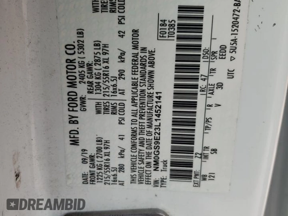 2020 Ford Transit Connect XL z VIN NM0GS9E23L1452141, wystawiony jako Copart lot #73471454 z przebiegiem 83 057 mil mil oraz Szkoda całkowita • Salvage title. Historia ofert i sprzedaży dostępna na DreamBid. Obrazek 12.