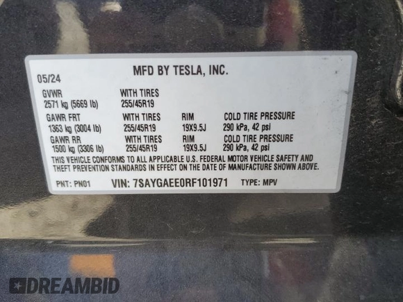 2024 Tesla Model Y Long Range z VIN 7SAYGAEE0RF101971, wystawiony jako Copart lot #58794335 z przebiegiem 16 099 mil mil oraz Szkoda całkowita • Salvage title. Historia ofert i sprzedaży dostępna na DreamBid. Obrazek 12.