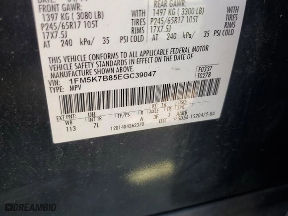 2014 Ford Explorer with VIN 1FM5K7B85EGC39047, listed as a Copart auction lot 48721005 with 291,152 mi miles and Salvage Title. Bid and sale history available at carsss.com. Image 13.