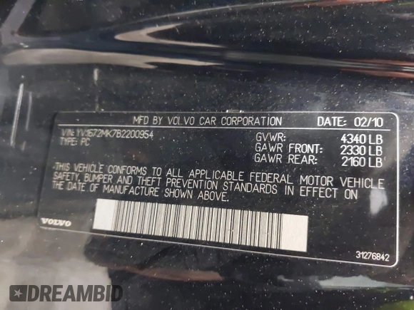 2011 Volvo C30 with VIN YV1672MK7B2200954, listed as a IAAI auction lot 41894293 with 138,616 mi miles. Bid and sale history available at carsss.com. Image 9.