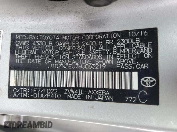2017 Toyota Prius Two z VIN JTDZN3EU7HJ063219, wystawiony jako Copart lot #51659305 z przebiegiem 205 652 mil mil oraz Szkoda całkowita • Salvage title. Historia ofert i sprzedaży dostępna na DreamBid. Obrazek 13.