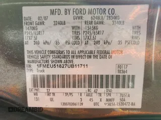 2007 Ford Explorer Sport Trac XLT with VIN 1FMEU51827UB11711, listed as a Copart auction lot 86621944 with 131,231 mi miles and Salvage title. Bid and sale history available at DreamBid. Image 12.