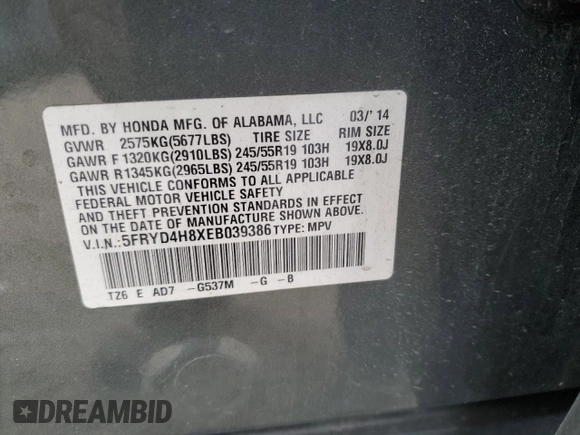 2014 Acura MDX Advance with VIN 5FRYD4H8XEB039386, listed as a Copart auction lot 48935905 with Not Provided miles and Salvage Title. Bid and sale history available at DreamBid. Image 15.
