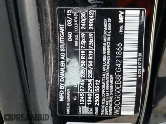 2015 Mercedes-Benz GLK 250 with VIN WDCGG0EB8FG421866, listed as a Copart auction lot 41180734 with 110,026 mi miles and . Bid and sale history available at DreamBid. Image 13.