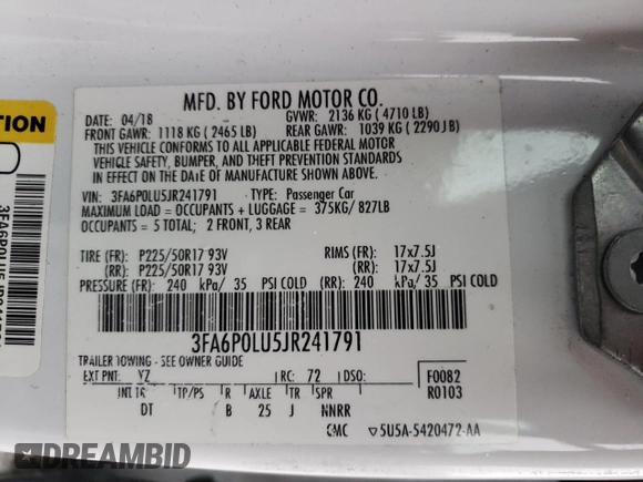2018 Ford Fusion Hybrid SE with VIN 3FA6P0LU5JR241791, listed as a Copart auction lot 73112472 with 110,697 mi miles. Bid and sale history available at carsss.com. Image 14.