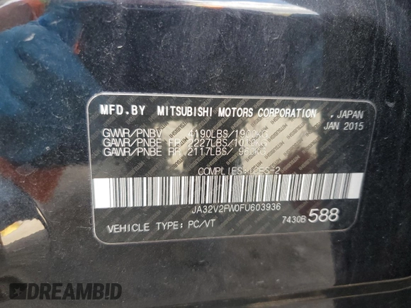 2015 Mitsubishi Lancer SE with VIN JA32V2FW0FU603936, listed as a Copart auction lot 74961074 with 169,366 mi miles and Clean Title. Bid and sale history available at carsss.com. Image 13.