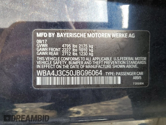 2018 BMW 4 Series 430i xDrive with VIN WBA4J3C50JBG96064, listed as a Copart auction lot 81169604 with 131,067 mi miles and Salvage Title. Bid and sale history available at DreamBid. Image 12.