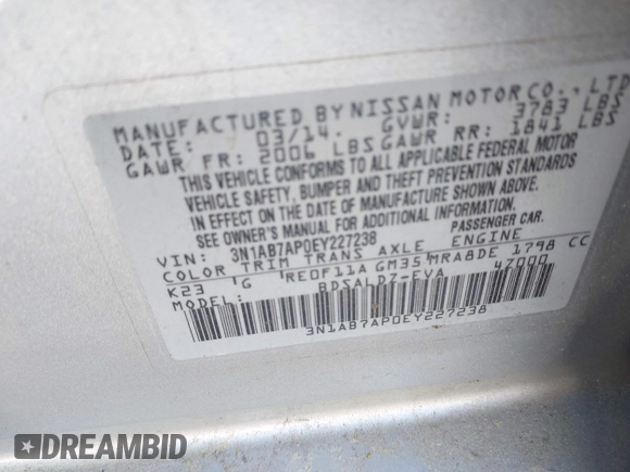 2014 Nissan Sentra S with VIN 3N1AB7AP0EY227238, listed as a IAAI auction lot 41955617 with 147,081 mi miles and . Bid and sale history available at DreamBid. Image 9.