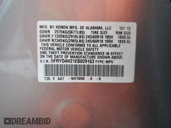 2014 Acura MDX with VIN 5FRYD4H21EB029163, listed as a Copart auction lot 45556965 with Not provided miles and Salvage title. Bid and sale history available at DreamBid. Image 13.