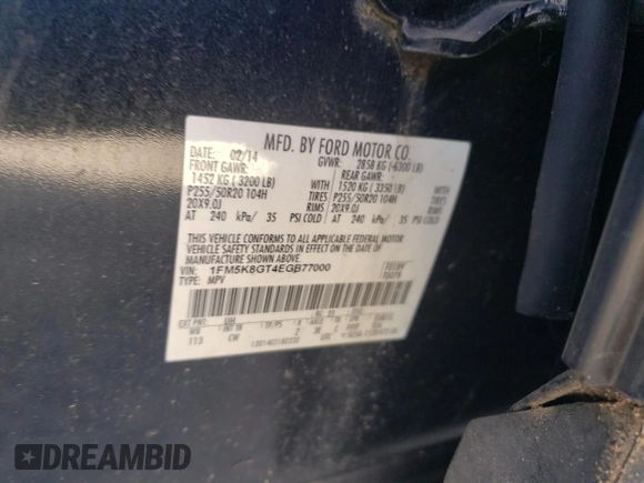 2014 Ford Explorer Sport with VIN 1FM5K8GT4EGB77000, listed as a Copart auction lot 64167555 with 72,139 mi miles and Salvage title. Bid and sale history available at DreamBid. Image 13.