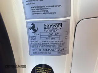 2012 Ferrari California z VIN ZFF65LJA7C0182905, wystawiony jako Copart lot #85893364 z przebiegiem 51 766 mil mil oraz Czysty tytuł • Clean title. Historia ofert i sprzedaży dostępna na DreamBid. Obrazek 10.