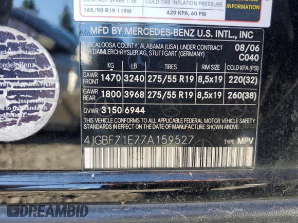 2007 Mercedes-Benz GL-Class with VIN 4JGBF71E77A159527, listed as a Copart auction lot 73605244 with 145,531 mi miles and Salvage Title. Bid and sale history available at carsss.com. Image 13.