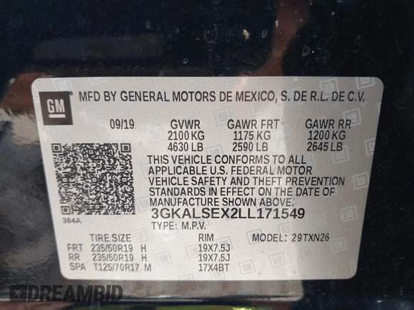 2020 GMC Terrain Denali with VIN 3GKALSEX2LL171549, listed as a IAAI auction lot 42092005 with 91,796 mi miles and . Bid and sale history available at DreamBid. Image 9.