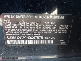 2017 BMW X6 xDrive35i with VIN 5UXKU2C39H0X47878, listed as a IAAI auction lot 41149991 with 164,275 mi miles. Bid and sale history available at carsss.com. Image 9.