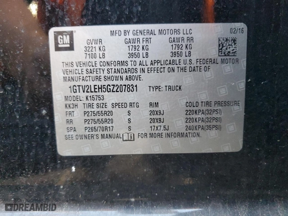 2016 GMC Sierra 1500 with VIN 1GTV2LEH5GZ207831, listed as a Copart auction lot 79461444 with 101,582 mi miles and Salvage Title. Bid and sale history available at carsss.com. Image 12.