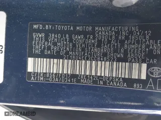 2012 Toyota Corolla L with VIN 2T1BU4EE3CC848523, listed as a IAAI auction lot 41716851 with 106,819 mi miles. Bid and sale history available at carsss.com. Image 9.