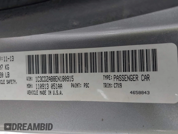 2014 Dodge Avenger SE with VIN 1C3CDZAB8EN180915, listed as a IAAI auction lot 41680141 with 147,575 mi miles. Bid and sale history available at carsss.com. Image 9.