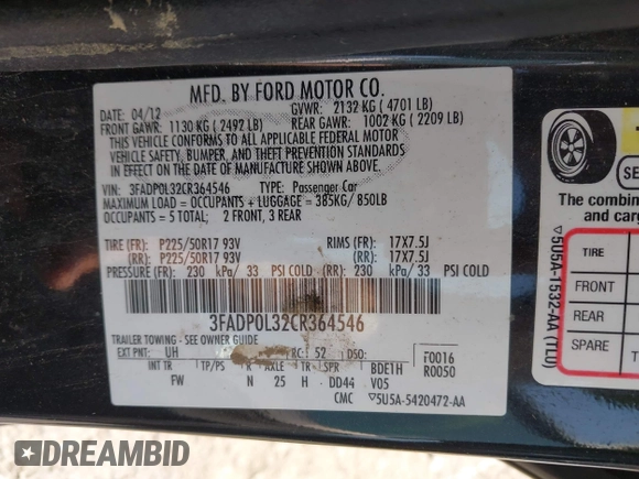 2012 Ford Fusion Hybrid z VIN 3FADP0L32CR364546, wystawiony jako IAAI lot #42418735 z przebiegiem 148 242 mil mil oraz . Historia ofert i sprzedaży dostępna na DreamBid. Obrazek 9.