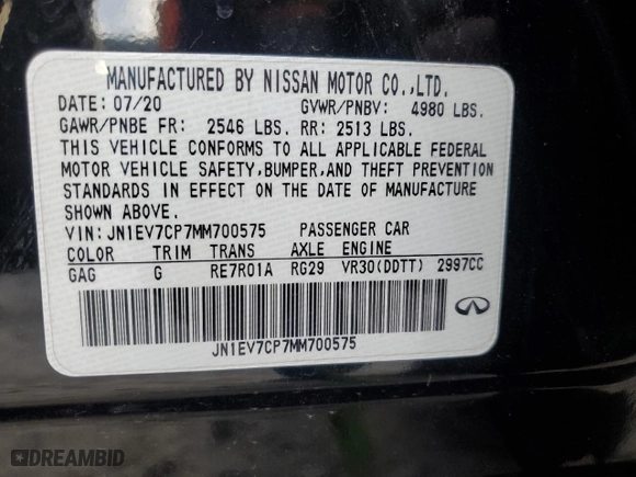 2021 Infiniti Q50 3.0t SIGNATURE EDITION with VIN JN1EV7CP7MM700575, listed as a Copart auction lot 87163414 with 92,864 mi miles and Salvage Title. Bid and sale history available at carsss.com. Image 15.