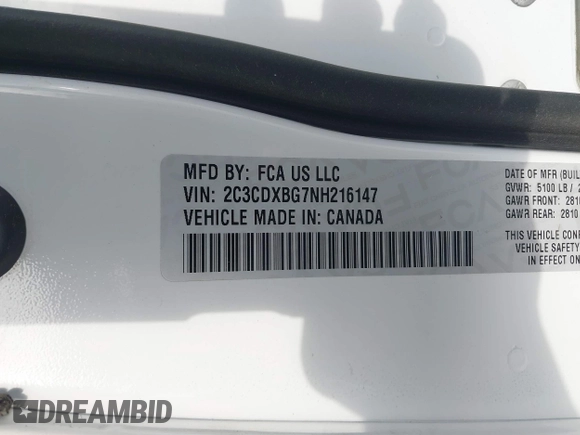 2022 Dodge Charger SXT with VIN 2C3CDXBG7NH216147, listed as a IAAI auction lot 41860694 with 60,237 mi miles and . Bid and sale history available at DreamBid. Image 9.