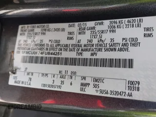 2015 Ford Escape S with VIN 1FMCU0F74FUB44251, listed as a IAAI auction lot 42070338 with 201,207 mi miles and . Bid and sale history available at DreamBid. Image 9.