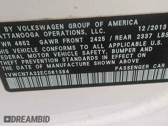 2014 Volkswagen Passat SEL Premium z VIN 1VWCN7A32EC061384, wystawiony jako IAAI lot #42210170 z przebiegiem 152 836 mil mil oraz . Historia ofert i sprzedaży dostępna na DreamBid. Obrazek 9.