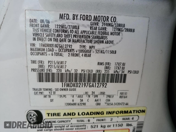 2007 Ford Freestyle SEL with VIN 1FMDK02197GA12792, listed as a Copart auction lot 41647645 with 117,323 mi miles and Salvage Title. Bid and sale history available at carsss.com. Image 13.