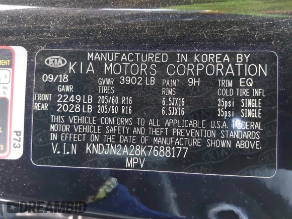 2019 Kia Soul z VIN KNDJN2A28K7688177, wystawiony jako IAAI lot #42153535 z przebiegiem 109 998 mil mil oraz . Historia ofert i sprzedaży dostępna na DreamBid. Obrazek 9.