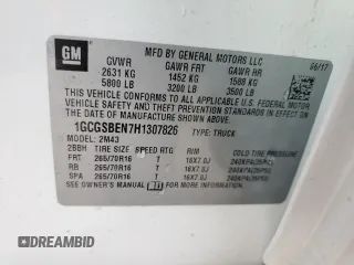 2017 Chevrolet Colorado 2WD WT with VIN 1GCGSBEN7H1307826, listed as a Copart auction lot 84059904 with 100,455 mi miles and Salvage title. Bid and sale history available at DreamBid. Image 14.