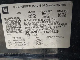 2020 Chevrolet Equinox LS with VIN 2GNAXHEV2L6266335, listed as a IAAI auction lot 41884385 with 85,441 mi miles. Bid and sale history available at carsss.com. Image 9.