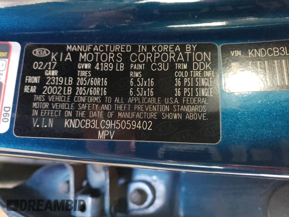 2017 Kia Niro LX with VIN KNDCB3LC9H5059402, listed as a Copart auction lot 55252505 with 144,642 mi miles and Clean Title. Bid and sale history available at carsss.com. Image 13.