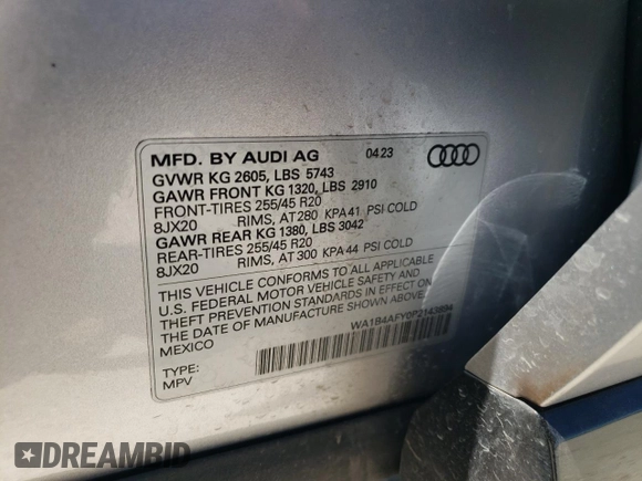 2023 Audi SQ5 Premium Plus with VIN WA1B4AFY0P2143894, listed as a Copart auction lot 59869514 with 10,606 mi miles and Salvage Title. Bid and sale history available at carsss.com. Image 13.