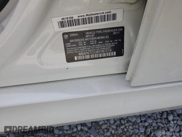 2011 BMW 3 Series 328i xDrive z VIN WBAPK7C53BF087219, wystawiony jako Copart lot #54979425 z przebiegiem 74 030 mil mil oraz Szkoda całkowita • Salvage title. Historia ofert i sprzedaży dostępna na DreamBid. Obrazek 12.