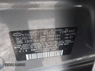 2016 Hyundai Elantra with VIN KMHD35LH8GU324531, listed as a IAAI auction lot 41972572 with 147,689 mi miles and . Bid and sale history available at DreamBid. Image 9.