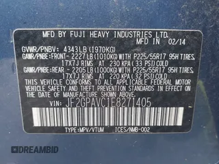 2014 Subaru Crosstrek Premium with VIN JF2GPAVC1E8271405, listed as a IAAI auction lot 42746162 with 159,055 mi miles and . Bid and sale history available at DreamBid. Image 9.
