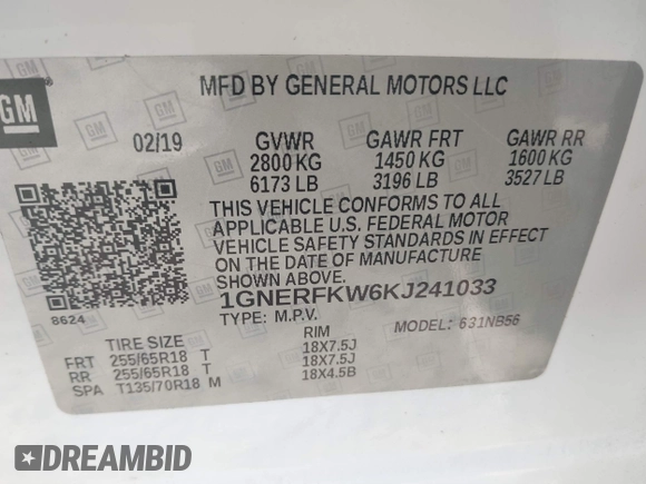 2019 Chevrolet Traverse LS z VIN 1GNERFKW6KJ241033, wystawiony jako IAAI lot #41640948 z przebiegiem 61 307 mil mil oraz . Historia ofert i sprzedaży dostępna na DreamBid. Obrazek 9.