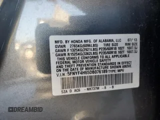 2013 Honda Pilot EX-L with VIN 5FNYF4H65DB076189, listed as a Copart auction lot 84248024 with 117,486 mi miles and Salvage Title. Bid and sale history available at carsss.com. Image 14.