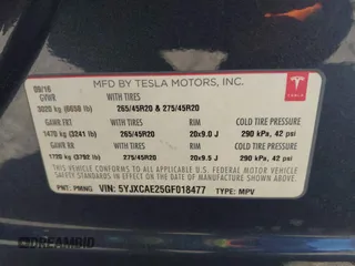 2016 Tesla Model X 70D z VIN 5YJXCAE25GF018477, wystawiony jako IAAI lot #42208404 z przebiegiem 99 380 mil mil oraz . Historia ofert i sprzedaży dostępna na DreamBid. Obrazek 9.