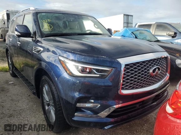 2021 Infiniti QX80 LUXE with VIN JN8AZ2AF1M9716985, listed as a Copart auction lot 74949784 with 0 mi miles and Salvage Title. Bid and sale history available at carsss.com. Image 5.