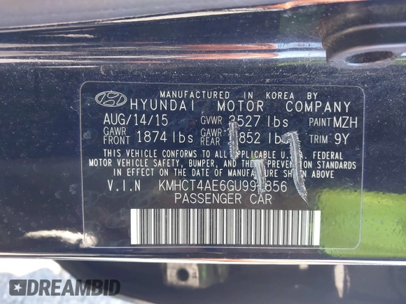 2016 Hyundai Accent SE with VIN KMHCT4AE6GU995856, listed as a IAAI auction lot 41855111 with 138,184 mi miles and . Bid and sale history available at DreamBid. Image 9.