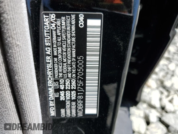 2005 Mercedes-Benz C 240 с VIN WDBRF81J75F705005, выставлен на аукционе Copart как лот 61305545 с пробегом 100 541 миль миль и Списание • Salvage title. История ставок и продаж доступна на DreamBid. Изображение 12.