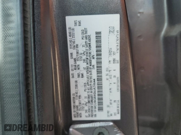 2013 Ford Escape SE с VIN 1FMCU9G9XDUA70044, выставлен на аукционе Copart как лот 55127465 с пробегом 194 081 миль миль и Списание • Salvage title. История ставок и продаж доступна на DreamBid. Изображение 13.