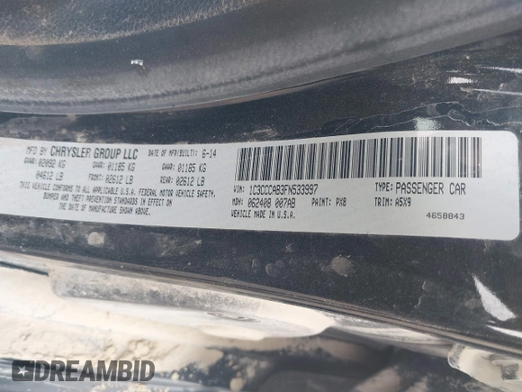 2015 Chrysler 200 Limited with VIN 1C3CCCAB3FN533997, listed as a IAAI auction lot 42366209 with 168,374 mi miles and . Bid and sale history available at DreamBid. Image 9.