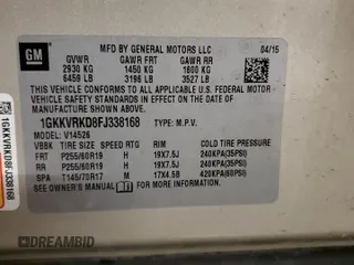 2015 GMC Acadia SLT with VIN 1GKKVRKD8FJ338168, listed as a Copart auction lot 48904095 with 132,089 mi miles and Salvage Title. Bid and sale history available at carsss.com. Image 13.