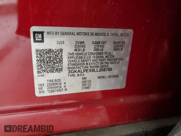 2020 GMC Terrain SLT with VIN 3GKALPEX9LL208769, listed as a Copart auction lot 50051835 with 17,498 mi miles and Salvage Title. Bid and sale history available at carsss.com. Image 14.
