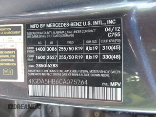 2012 Mercedes-Benz M ML 350 with VIN 4JGDA5HB6CA075264, listed as a IAAI auction lot 42059330 with 147,642 mi miles. Bid and sale history available at carsss.com. Image 9.