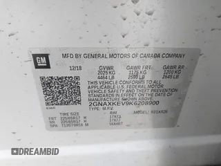 2019 Chevrolet Equinox LT with VIN 2GNAXKEV9K6208900, listed as a IAAI auction lot 41597307 with 159,364 mi miles. Bid and sale history available at carsss.com. Image 9.