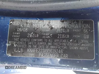 2009 Kia Spectra LX z VIN KNAFE221X95619246, wystawiony jako IAAI lot #41739339 z przebiegiem Nie podano mil oraz . Historia ofert i sprzedaży dostępna na DreamBid. Obrazek 9.