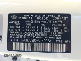 2023 Genesis GV80 with VIN KMUHBDSB0PU140228, listed as a IAAI auction lot 41253270 with 33,467 mi miles and . Bid and sale history available at DreamBid. Image 9.